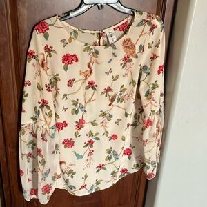 Floral Cream Blouse with Red and gold Accents